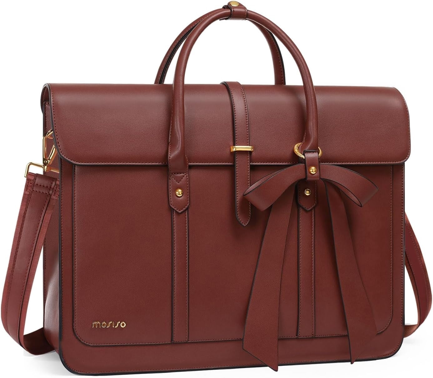 MOSISO Laptop Bag for Women, 17 inch PU Leather Laptop Shoulder Bags Convertible Backpack, 17.3 inch Messenger Bags Casual Handbag Work Briefcase Travel Computer Bag with Bowknot,Brown