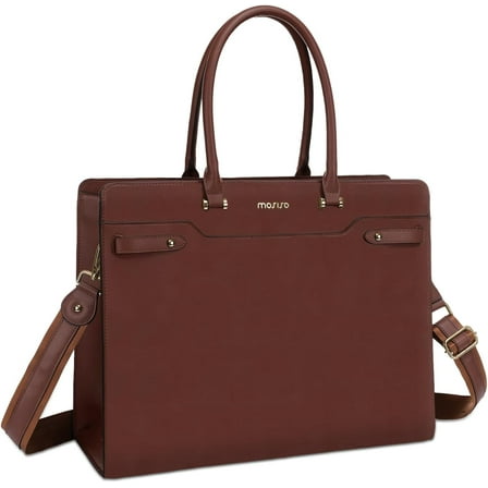 MOSISO Laptop Bag for Women, 15.6 inch Tote Bag, Waterproof Leather Front Magnetic Clasp Pocket Work Briefcase Handbag