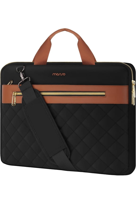 Laptop Shoulder Bag, 15.6 inch Computer Bags Compatible with MacBook Pro 16 M4 M3 M2 M1, 15-15.6 inch, HP, Dell, Acer, Notebook, Messenger Shoulder Bag with Front Square Quilted Pocket