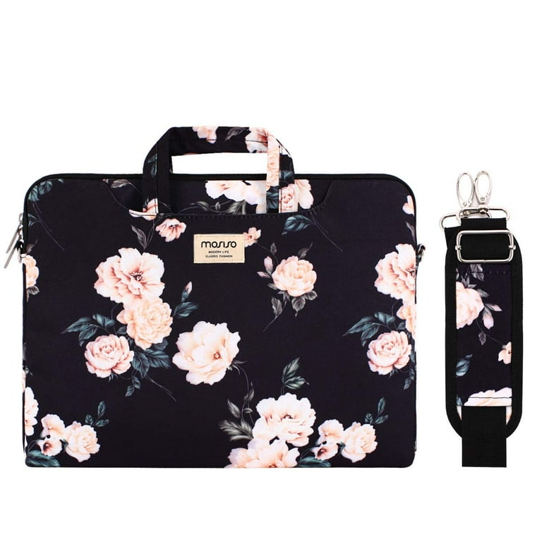 MOSISO Laptop Shoulder Bag Messenger Laptop Case Notebook Case 13 13.3 Inch Handbag Briefcase Sleeve Case Cover with Back Trolley Belt Black Base Peony Walmart