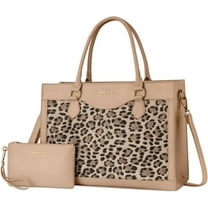 MOSISO Laptop Tote Bag for Women,15.6 inch PU Leather Leopard Grain Business Office Work Briefcase