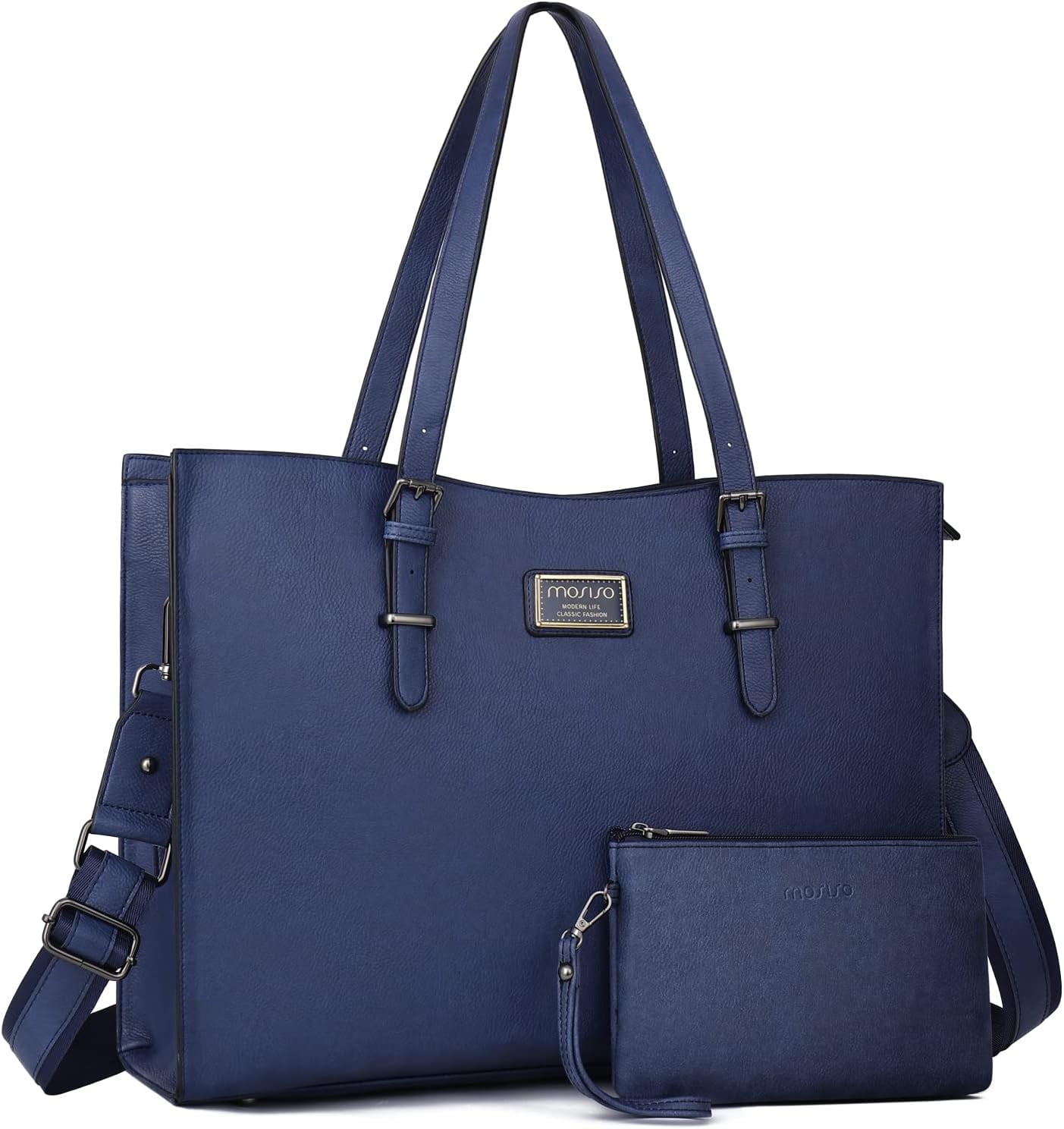 MOSISO Laptop Tote Bags for Women 15.6 inch laptops Curved Waterproof PU Leather Briefcase with Small Pouch
