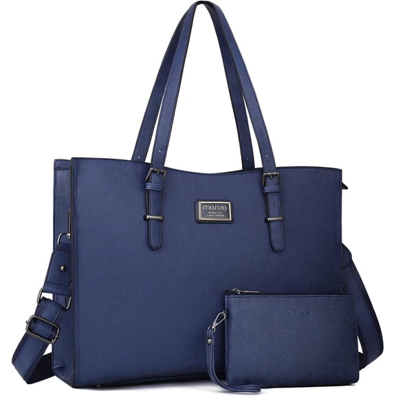 MOSISO Laptop Tote Bags for Women 15.6 inch laptops Curved Waterproof PU Leather Briefcase with Small Pouch