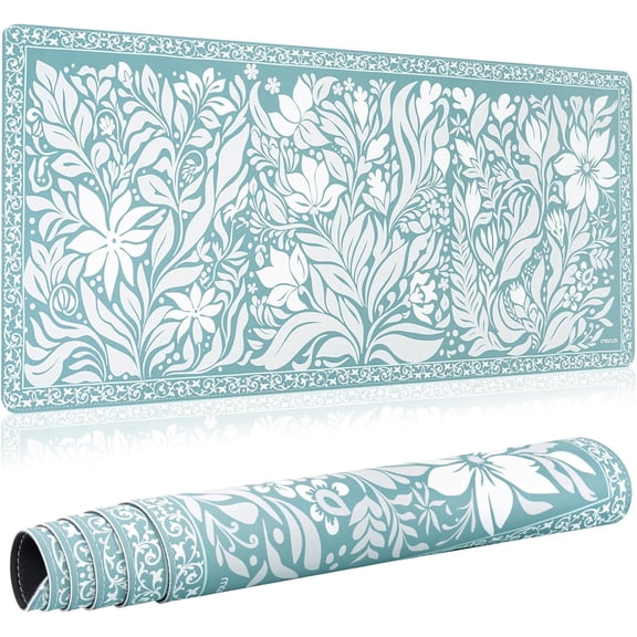 MOSISO Large Mouse Pad Gaming Mousepad, 90 x 40 cm Retro Ink Print Flowers PU Leather Mousepad with Anti-Slip Base&Stitched Edges, Keyboard Pad Mouse Mat for Desktop/Office/Home