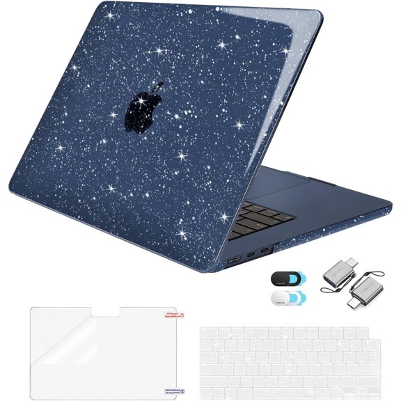 MOSISO MacBook Air 15 inch Case 2025 2024 2023 Release M4 A3241 M3 A3114 M2 A2941, Sparkly Glitter Plastic Hard Shell&Keyboard Cover&Screen Protector&Webcam Cover&Type C