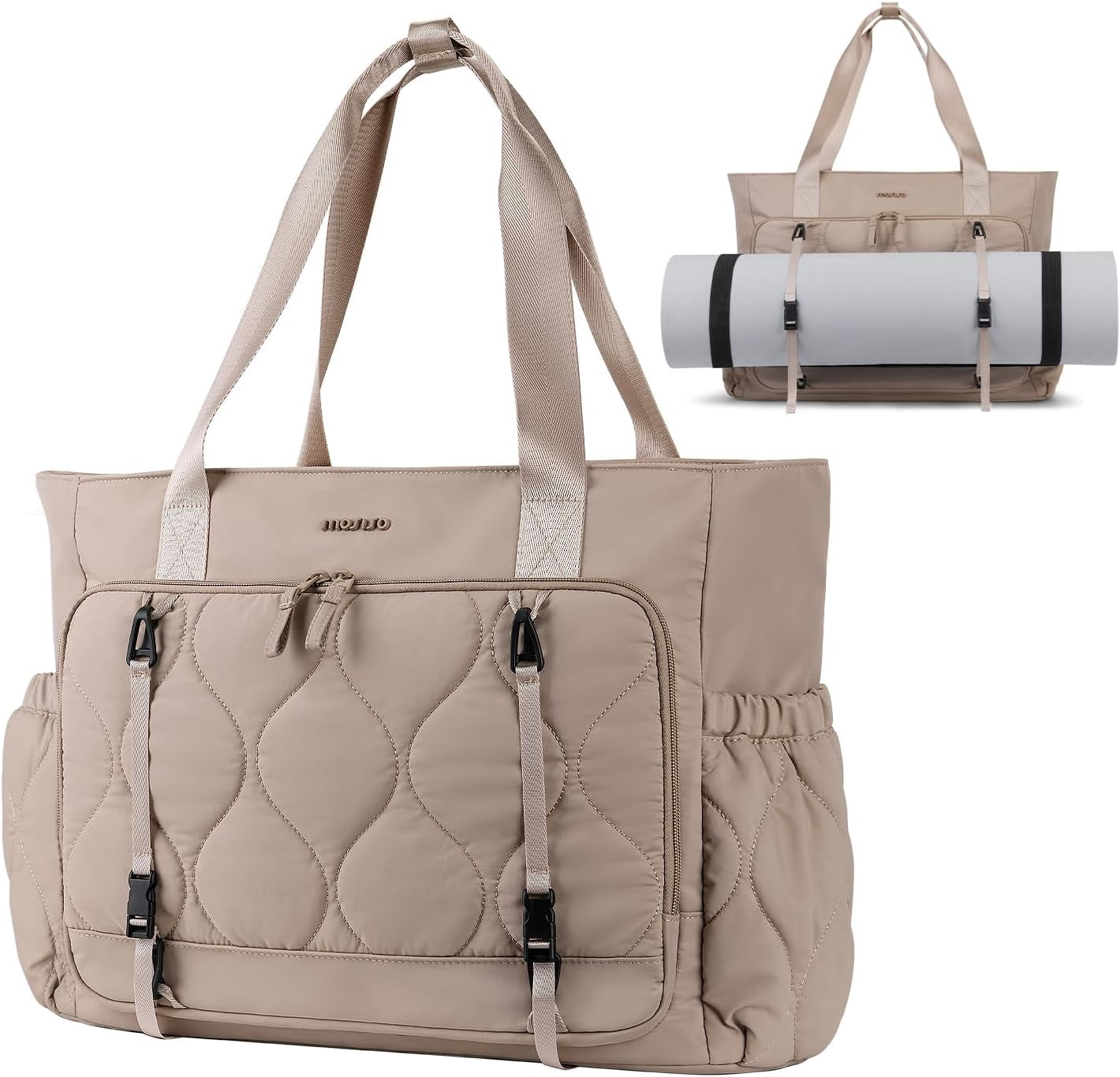 MOSISO Mini Gym Bag for Women, Small Gym Tote Puffy Quilted Sports Duffel Bag, Travel Duffle Carry On Weekender Bags with Compartment&Front Pocket for Travel, Sports, Fitness, Yoga