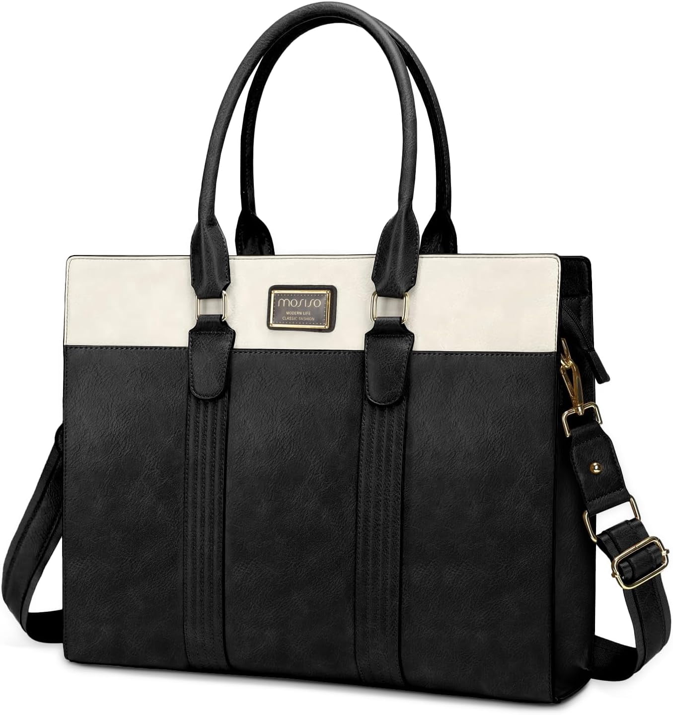 MOSISO PU Leather Laptop Bag for Women Tote Bag for 15.6 Laptop Messenger Briefcase for Travel Office
