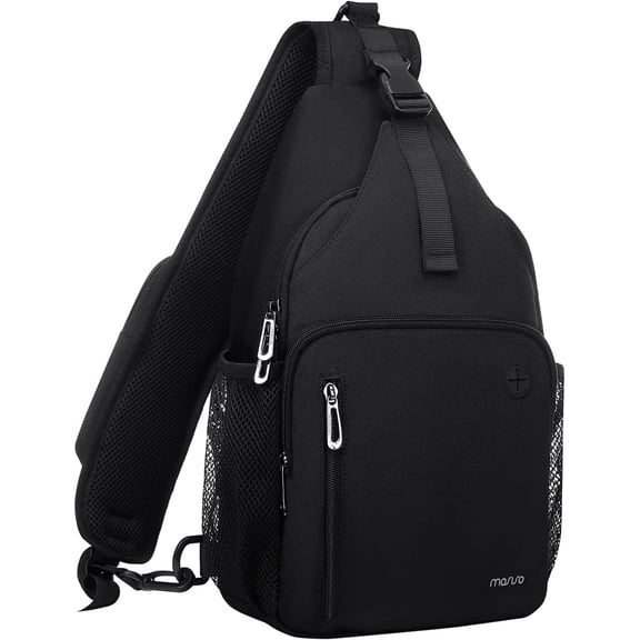 MOSISO Sling Backpack with USB Charging Port, Adjustable Strap for Travel, Hiking, Walking, Biking, Black