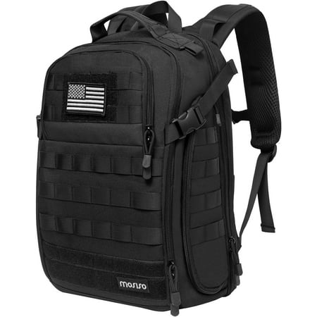 MOSISO Tactical Backpack, 2-Layer Military Daypack 3 Day Assault Pack Rucksack Outdoor Hiking Hunting Camping Training Travel Shoulder Bag with Trolley Belt & USA Flag Patch