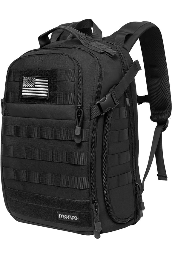 Tactical Backpack, 2-Layer Military Daypack 3 Day Assault Pack Rucksack Outdoor Hiking Hunting Camping Training Travel Shoulder Bag with Trolley Belt & USA Flag Patch