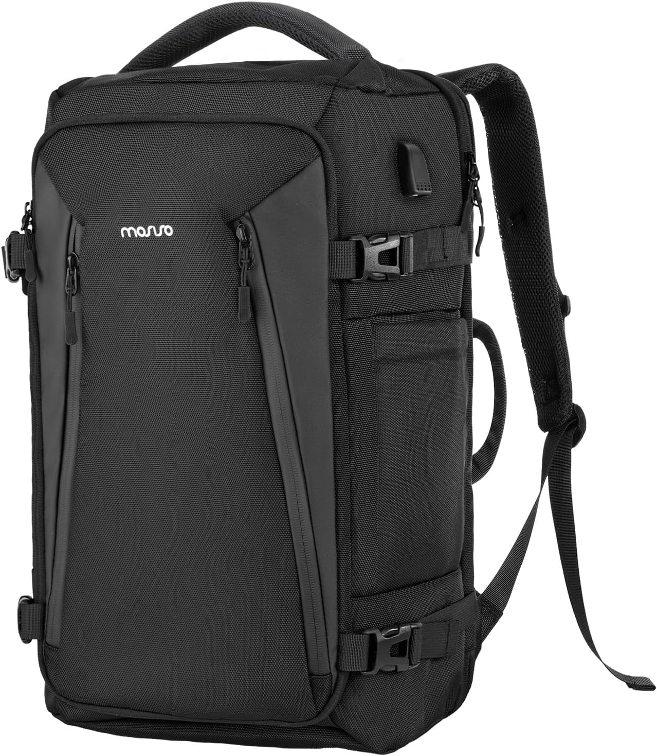 MOSISO Travel Backpack, 40L TSA Friendly Airplane Approved Carry on Daypack with USB Charging Port, Full Open 17-17.3 inch Laptop Bag Personal Item Travel Bag for College Work Business