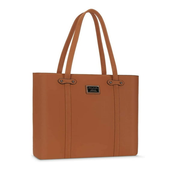 MOSISO Women's Padded compartments PU Leather 15.6" Laptop Tote Bag, Brown
