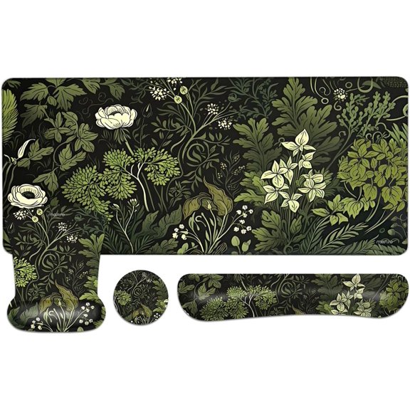 MOSISO Wrist Rest Support for Mouse Pad&Keyboard Set, Wild Flowers Ergonomic Mousepad&Coaster Non-Slip Base Home/Office Pain Relief&Easy Typing Cushion with Neoprene Cloth&Raised Memory Foam