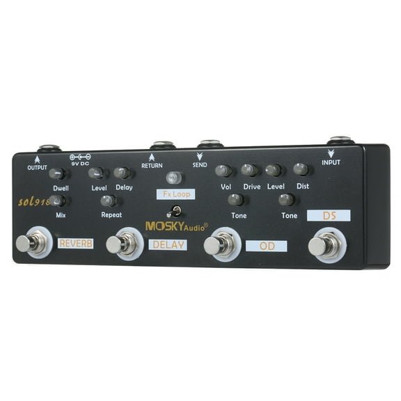 MOSKY Audio SOL918 5-in-1 Multi Effect Pedal Combined Guitar True Bypass Multi-in-one Device Reverb Delay FX Loop Overdrive Distortion for Bass Electro-acoustic Products