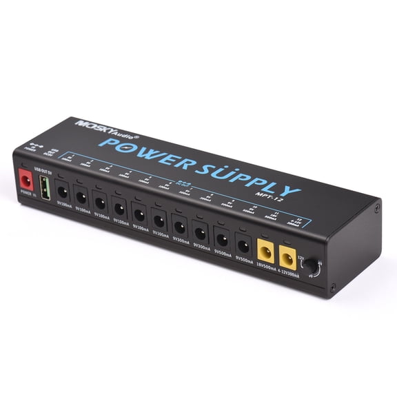 MOSKYAUDIO 12-Channel Guitar Pedal Power Supply MPT-12 with USB Output LED Indicator EU Plug 110-230V [cite: 15]