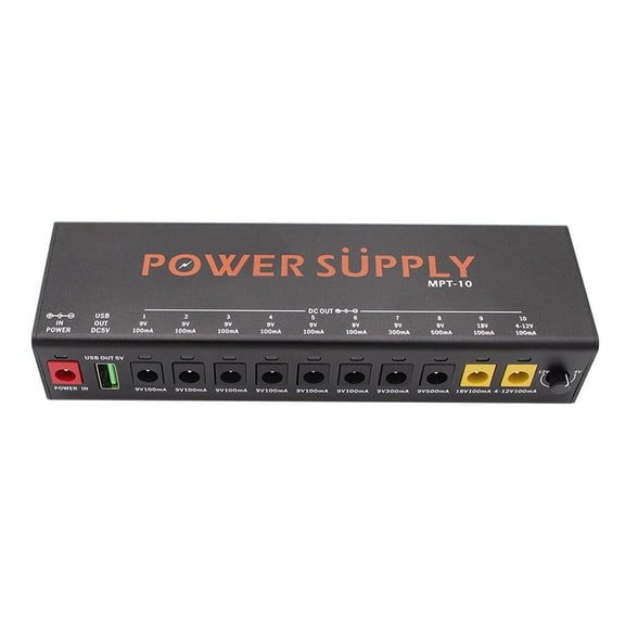 MOSKYAUDIO Pedalboard Power Supply 11-Channel MPT-10, Independent Short Circuit Protection for Guitar Effect Pedals 9V/12V/18V, Black - US Plug (6.4 inches / 16.2 cm)