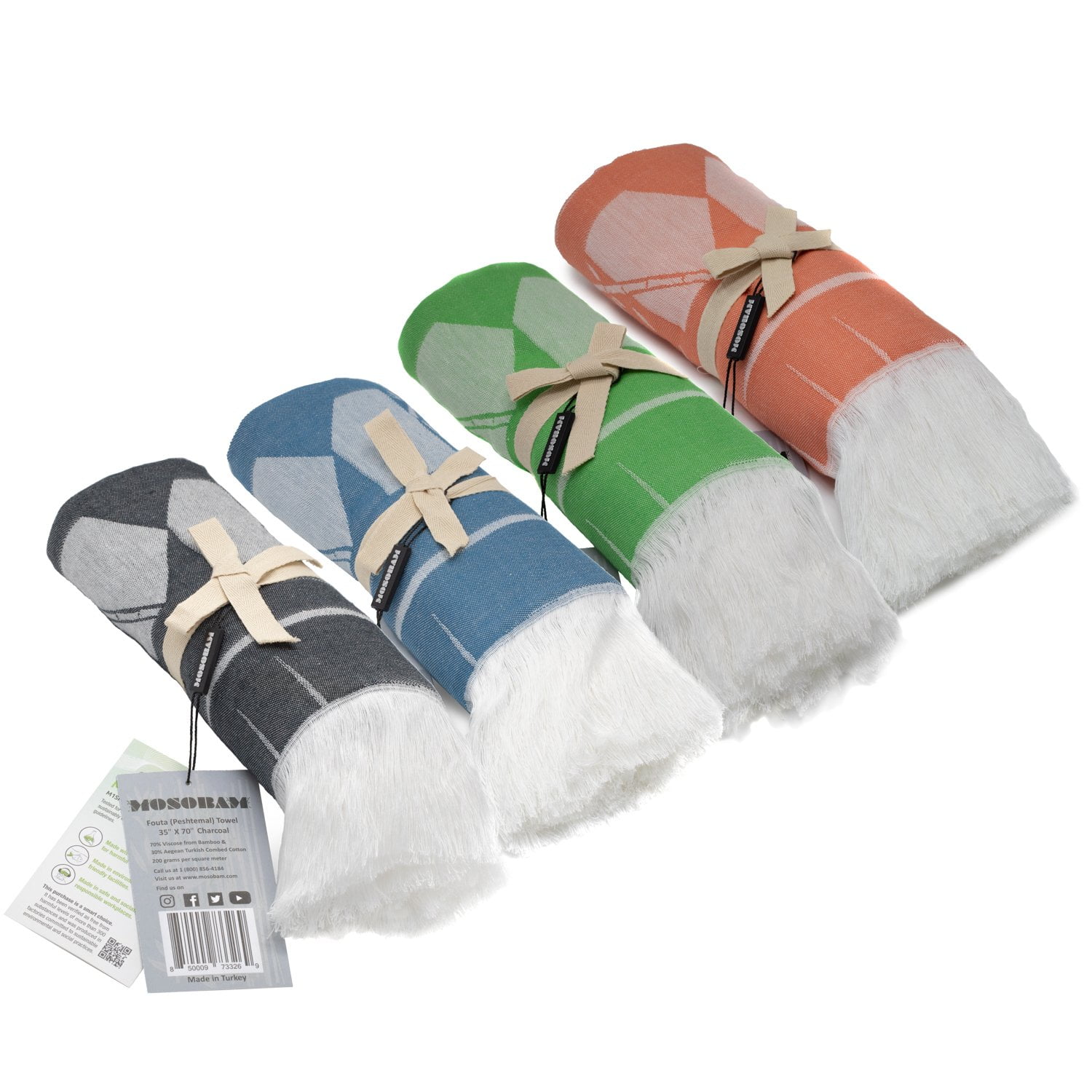 MOSOBAM 4PC Bamboo Turkish Cotton Fouta Peshtemal 35X70 Assorted Walmart