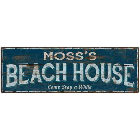MOSS'S Beach House Blue Rustic Cabin Home Decor 6x18 Metal 106180026389