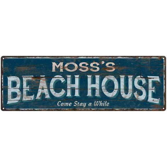 MOSS'S Beach House Blue Rustic Cabin Home Decor 6x18 Metal 206180026389