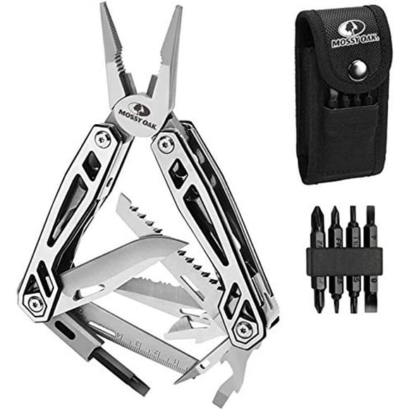 MOSSY OAK Multitool, 21-in-1 Stainless Steel Multi Tool Pocket Knife with Screwdriver Sleeve, Self-locking Multitool Pliers with Sheath-Perfect for Outdoor, Survival, Camping, Hiking, Simple Repa