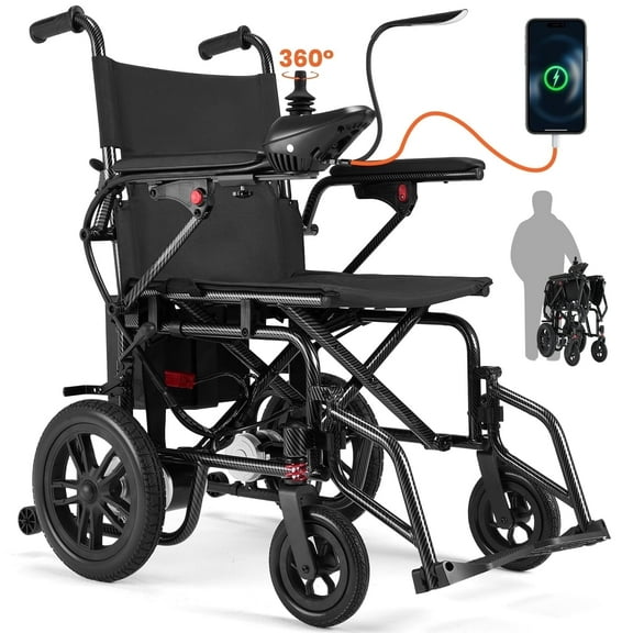 MOSTA Electric Wheelchairs for Adults, 15 Miles Long Travel Range Motorized Wheelchair Support 300 lbs, All Terrain Portable Power Wheelchair with USB Interface and LED Light Black