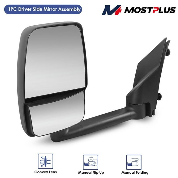 MOSTPLUS 1PC Driver Side Manual Folding Tow Mirror for 2003-2017 Chevy Express GMC Savana