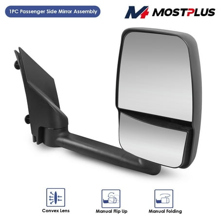 MOSTPLUS 1PC Passenger Side Manual Fold Tow Mirror for 2003-2017 Chevy Express GMC Savana