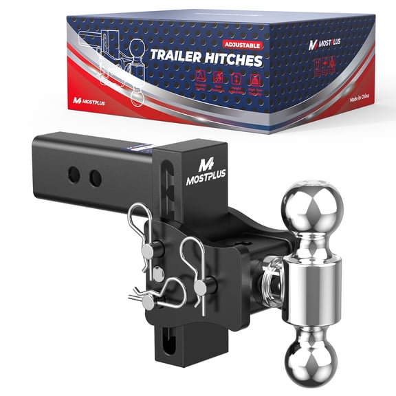 MOSTPLUS 2.5 Inch Hitch Receiver 6 Inch Drop Adjustable Trailer Hitch Ball Mount with Dual Trailer Balls 20000 lbs Capacity