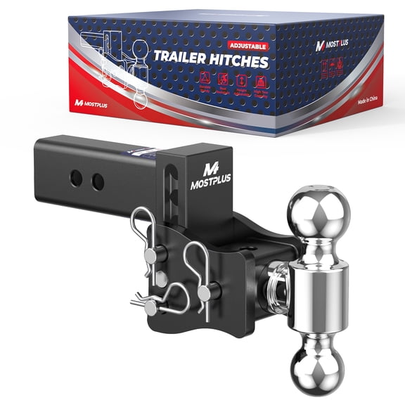 MOSTPLUS 2.5 Inch Hitch Receiver 4 Inch Drop Adjustable Trailer Hitch Ball Mount with Dual Trailer Balls 20000 lbs Capacity
