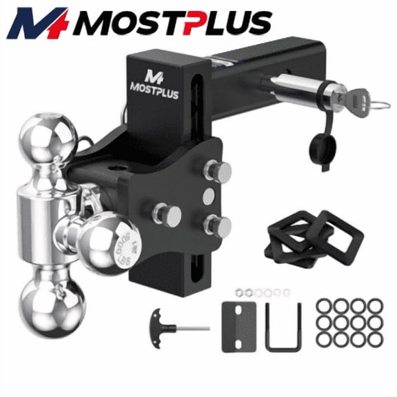 MOSTPLUS 2.5" Receiver 4" Drop Tow Hitch Adjustable Tri-Ball Mount Trailer Hitch 20000lbs