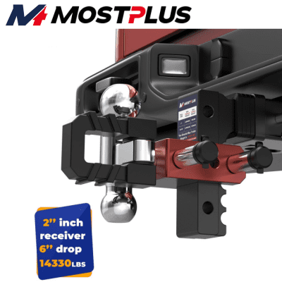 MOSTPLUS 2'' Receiver 6'' Drop Rise Adjustable Trailer Tow Hitch Dual Ball Mount 14330LBS