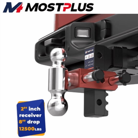 MOSTPLUS 2" Receiver 8" Drop Rise Adjustable Trailer Tow Hitch w/Dual Ball Mount 12500lbs