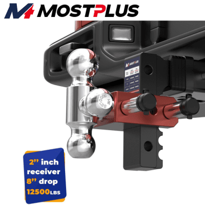 MOSTPLUS 2" Receiver 8" Drop Rise Adjustable Trailer Tow Hitch w/ Tri-Ball Mount 12500lbs