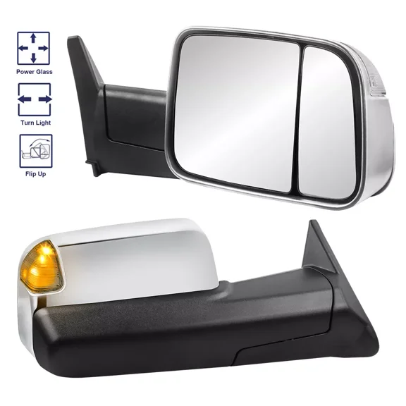MOSTPLUS 2PCS Chrome Flip-up Power Glass Tow Mirrors for 1994-1997 Dodge Ram 1500 2500 3500