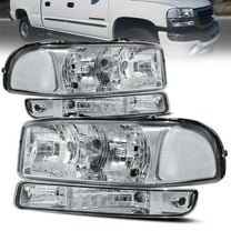 MOSTPLUS 2PCS Chrome Headlight Assembly & Bumper Lamps for 1999-07 GMC Sierra 2000-06 Yukon