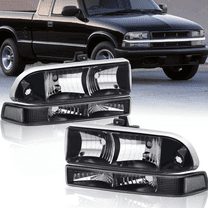 MOSTPLUS 2PCS Chrome Headlights w/ Bumper Lamps for 1998-2004 Chevrolet S10 Pickup Blazer