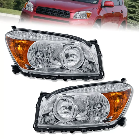 MOSTPLUS 2PCS Chrome Housing Front Headlamp Headlights Assembly for 2006-2008 Toyota RAV4