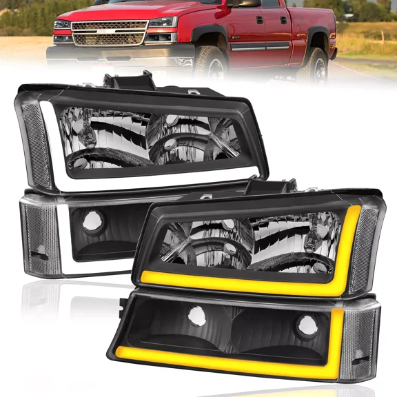 MOSTPLUS 2PCS LED DRL Headlights Sequential Signal for 03-06 Chevy Silverado 1500/2500HD