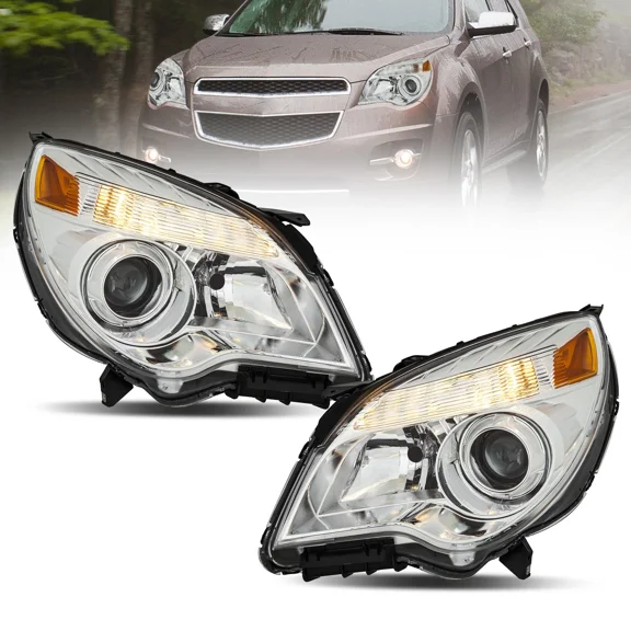 MOSTPLUS 2X Chrome Projector Headlights Assembly for 2010-2015 Chevy Equinox Halogen LTZ