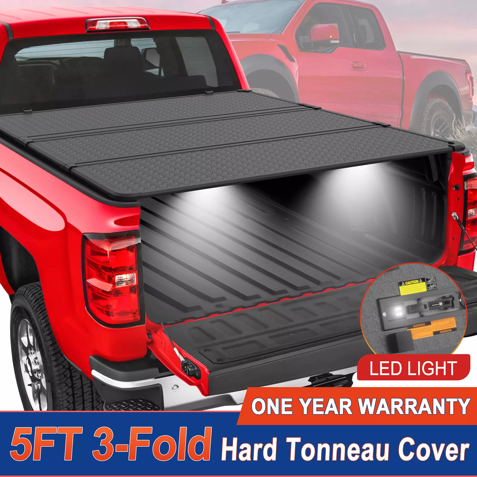 MOSTPLUS 3 Fold 5FT Hard Solid Truck Bed Tonneau Cover for 2005-2024 Nissan Frontier