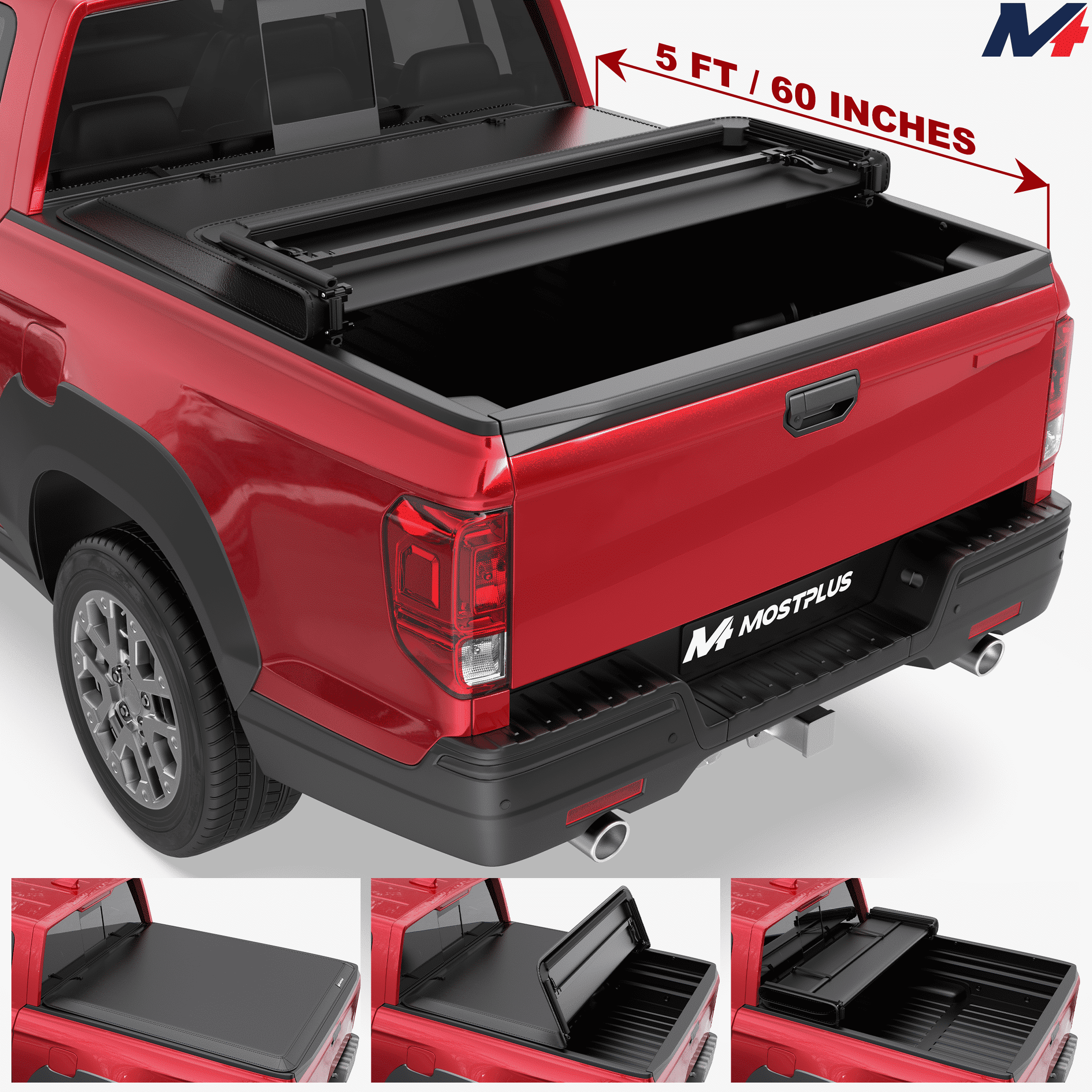 MOSTPLUS 3-Fold 5FT Soft Tonneau Cover for 2018-2026 Honda Ridgeline Truck Bed Cover
