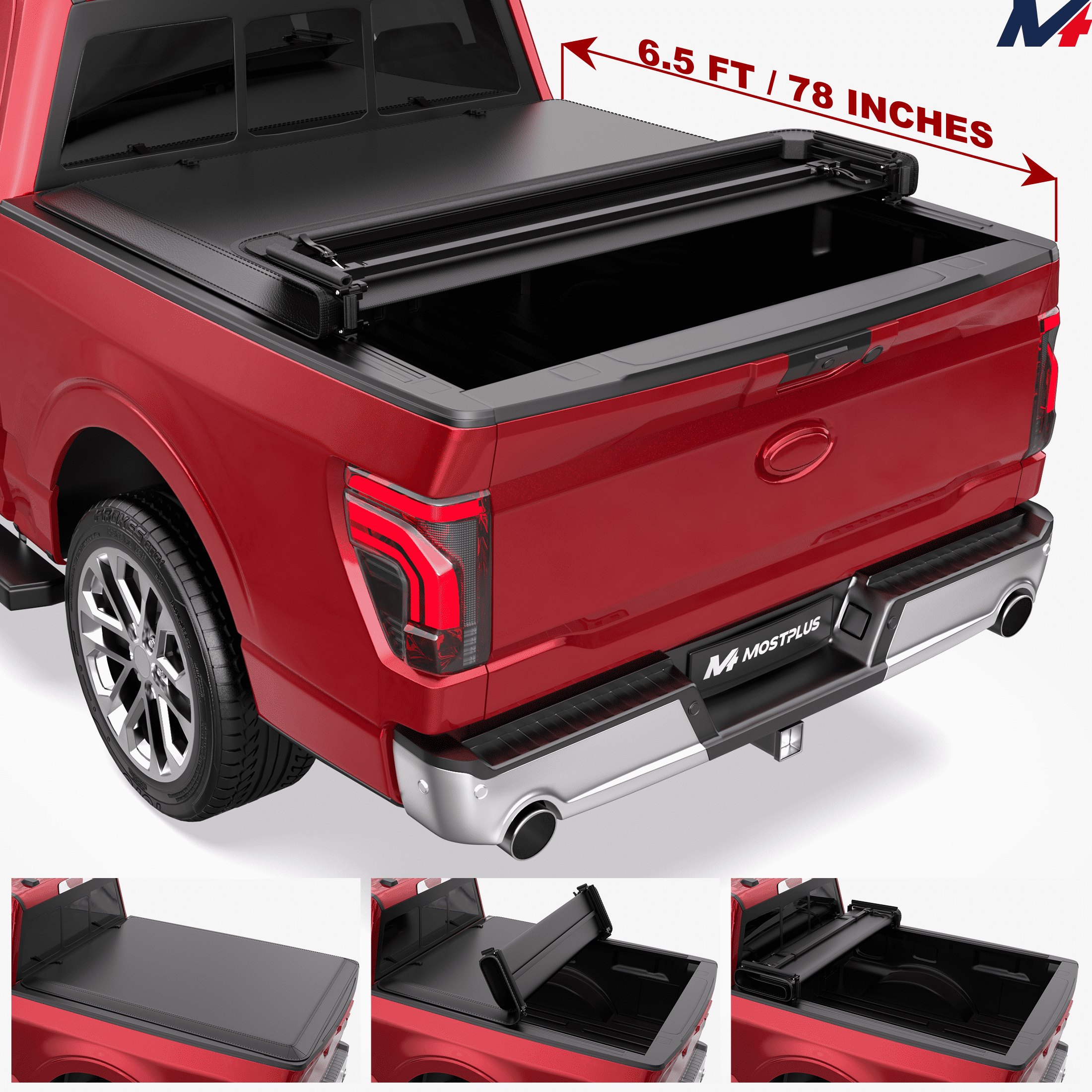 MOSTPLUS Soft 4-Fold 6.5FT Tonneau Cover for 2010-2013 2014 Ford F150 Truck Beds Cover Waterproof