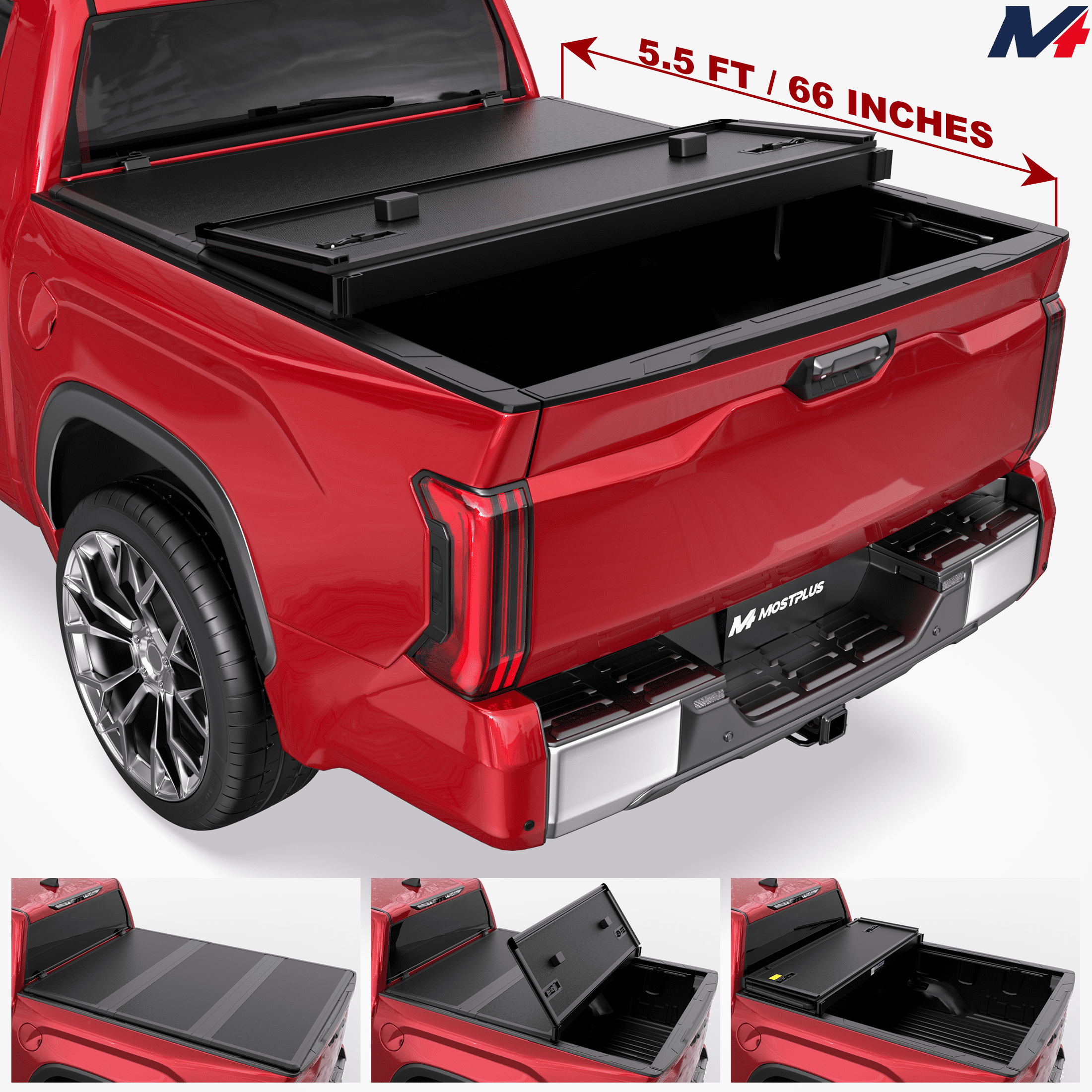 MOSTPLUS 5.5FT 3-Fold Fiberglass Hard Truck Bed Tonneau Cover for 2007-2024 Toyota Tundra