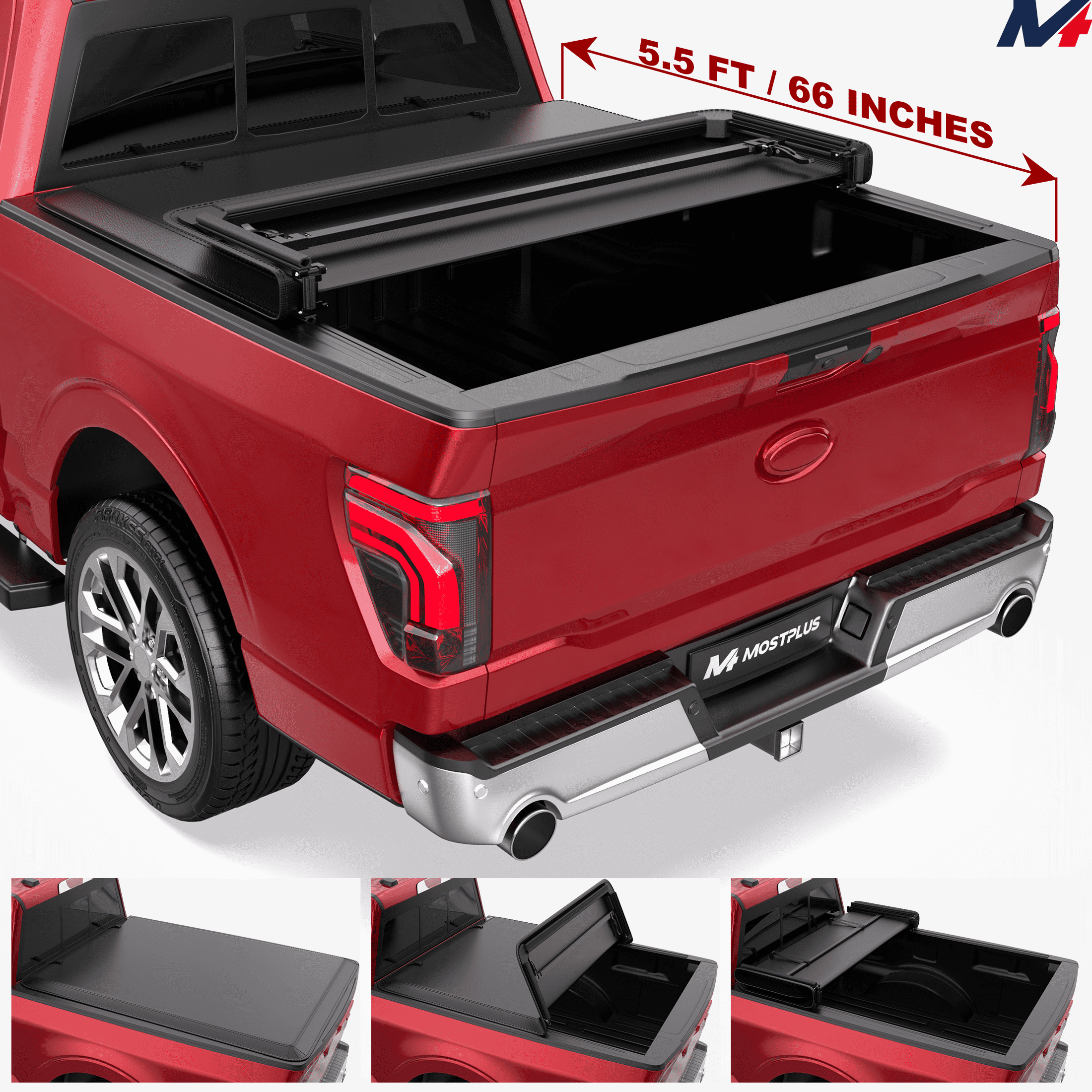 MOSTPLUS 3-Fold 5.5FT Tonneau Cover for 2004-2014 Ford F150 06-08 Mark LT Truck Bed Cover