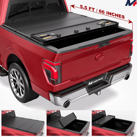 MOSTPLUS 5.5FT 4-Fold Hard Truck Bed Cover for 2020-2025 2026 Ford F150 F-150 On Top