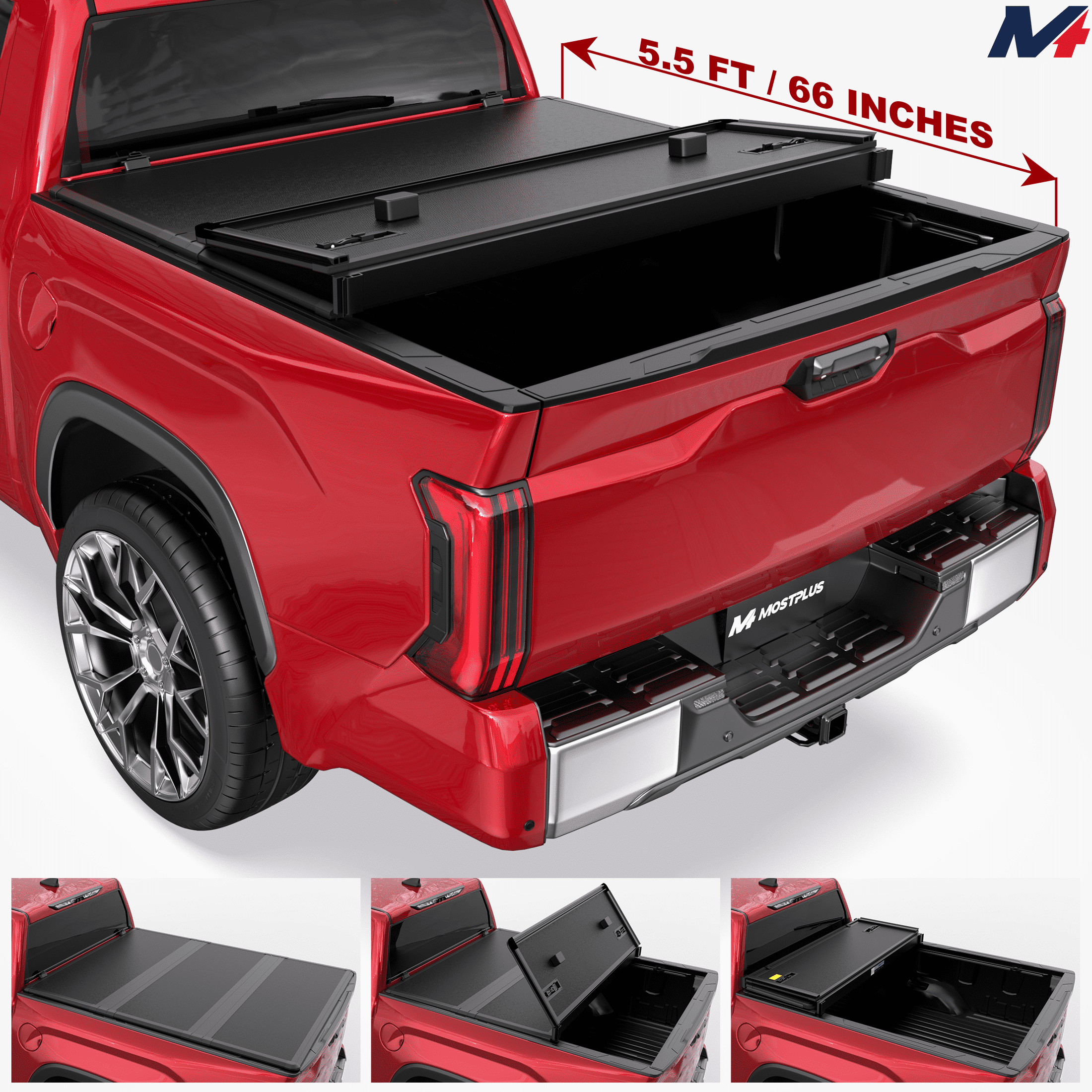 MOSTPLUS 5.5FT FRP Hard Bed Tonneau Cover 3-Fold for 2022-2024 2025 2026 Toyota Tundra Truck
