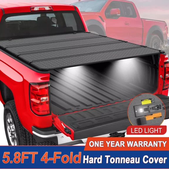 MOSTPLUS 5.7/5.8FT 4-Fold Hard Truck Bed Cover for 2009-2025 Ram 1500 Tonneau Cover