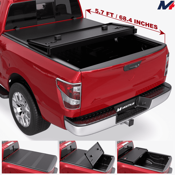 MOSTPLUS 5.7FT 3-Fold Fiberglass Hard Tonneau Cover for 2016-2026 Nissan Titan Truck Bed