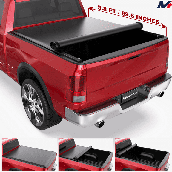 MOSTPLUS 5.7FT/5.8FT Soft Roll Up Truck Bed Tonneau Cover for 2009-2024 Dodge Ram 1500 Crew Cab Short Bed