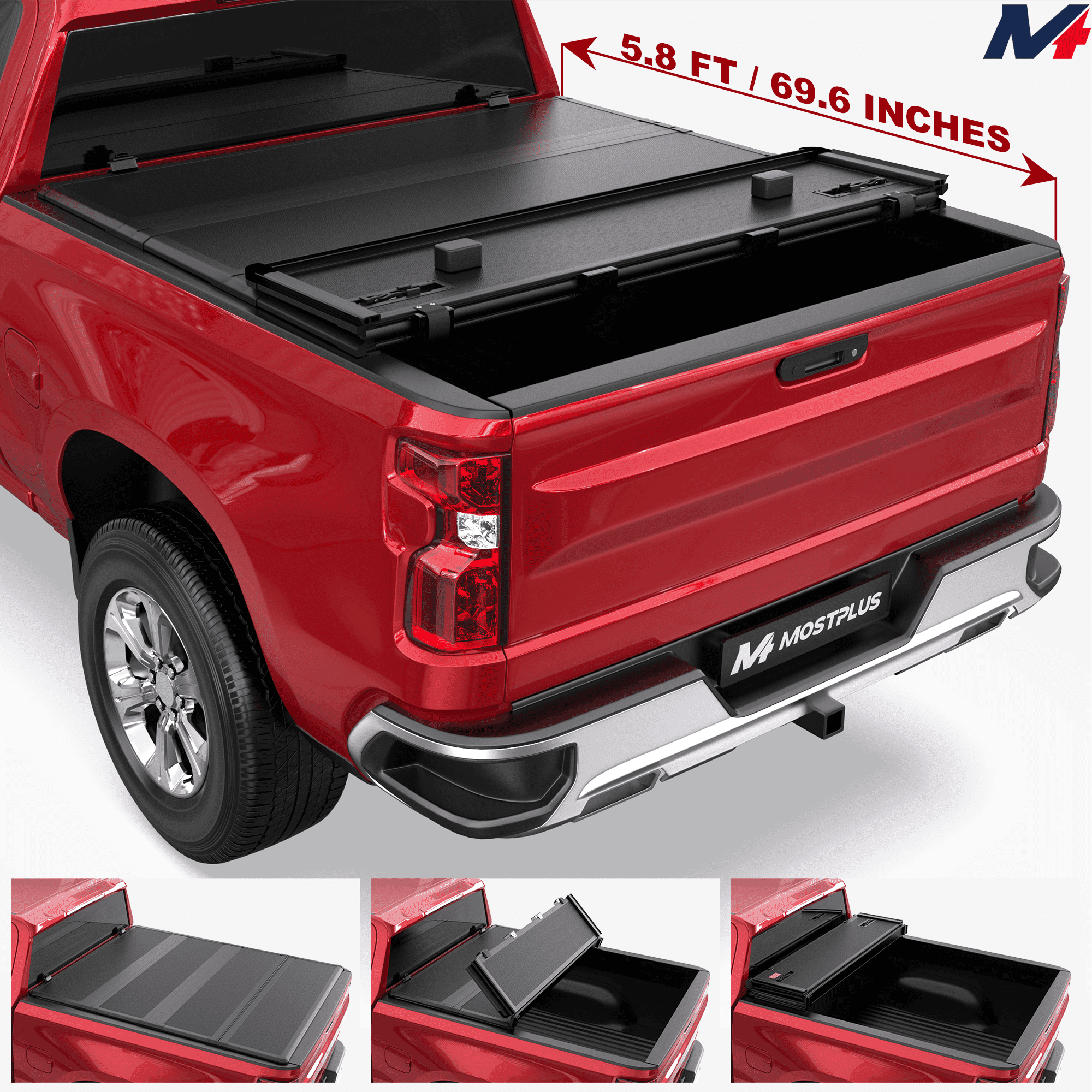 MOSTPLUS 5.8FT 4 Fold FRP Hard Truck Tonneau Cover for 2007-2025 2026  Silverado Sierra 1500